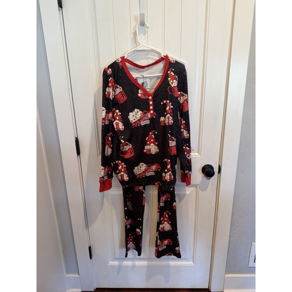Shirley & Stone Christmas Gnome Hot Cocoa Pajama S NWT Long Sleeve Holiday PJs